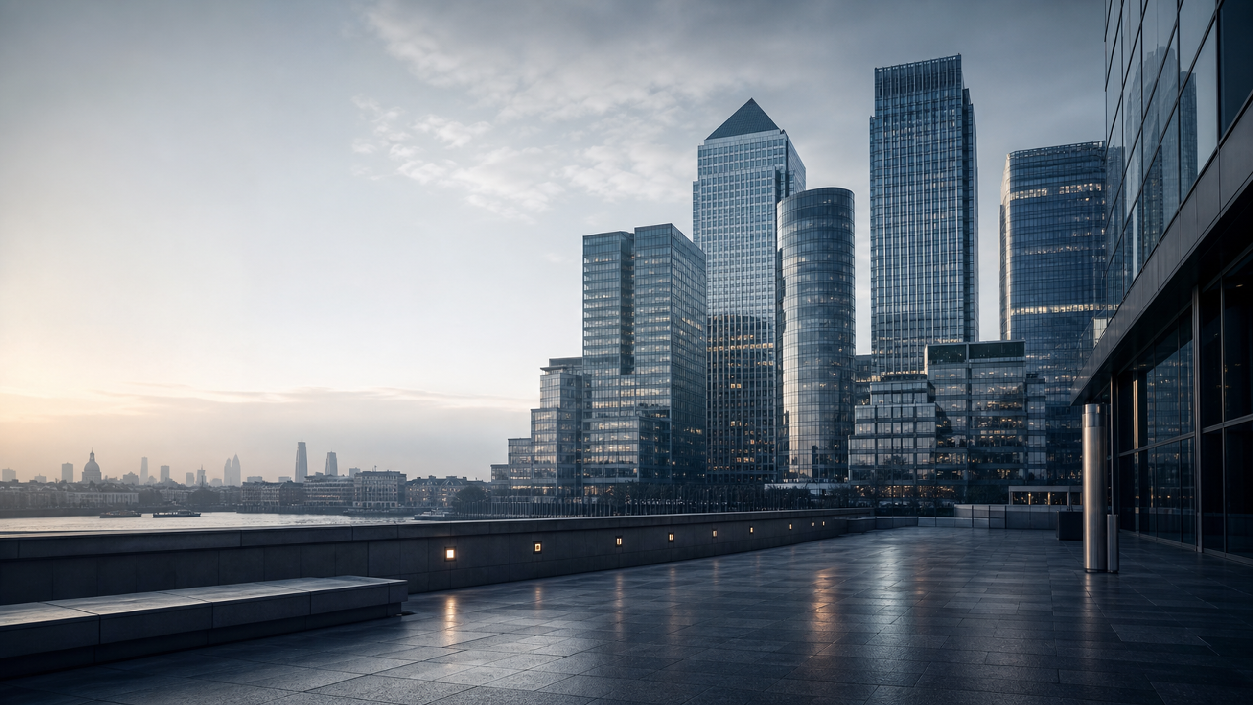 London financial district skyline for security repair case studies.