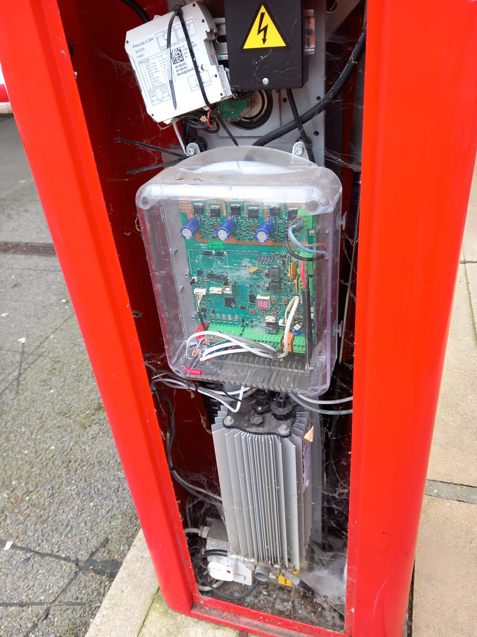 Car park barrier control board inside the cabinet.