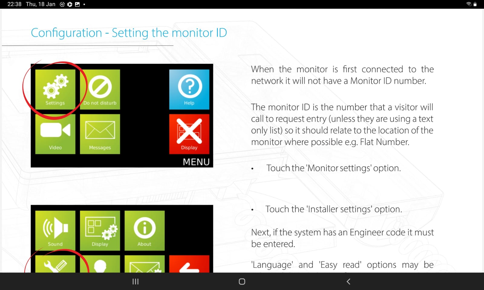 Monitor ID configuration reference for intercom systems.
